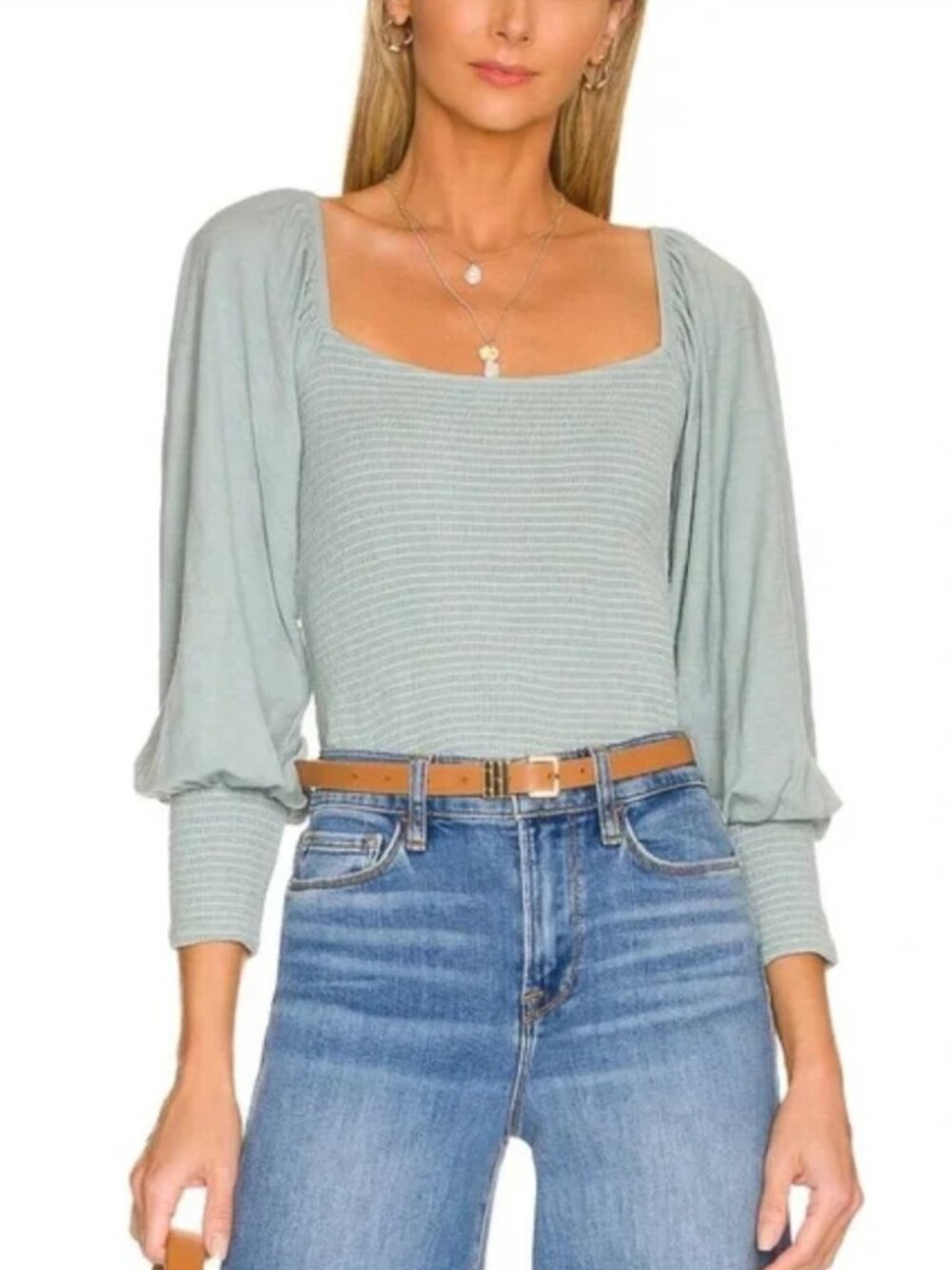 Nation LTD Iona Puff Sleeve Smock Bodice - Dusty Blue